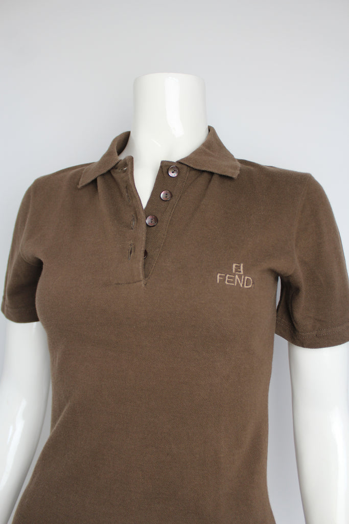 Fendi Brown Logo Polo Shirt Small