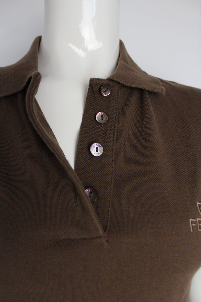 Fendi Brown Logo Polo Shirt Small