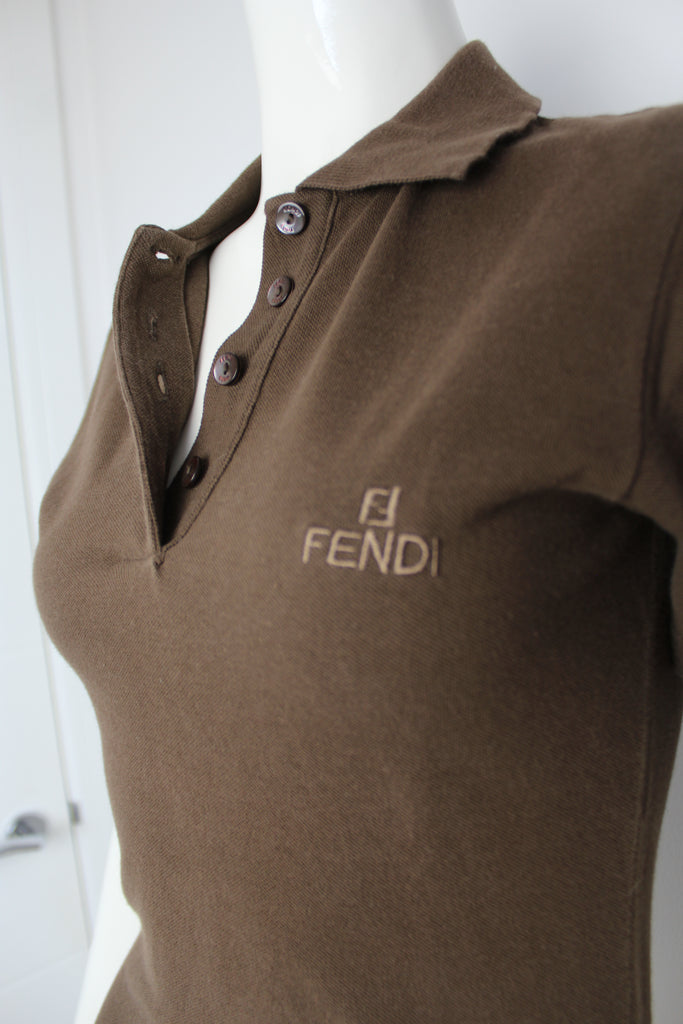 Fendi Brown Logo Polo Shirt Small