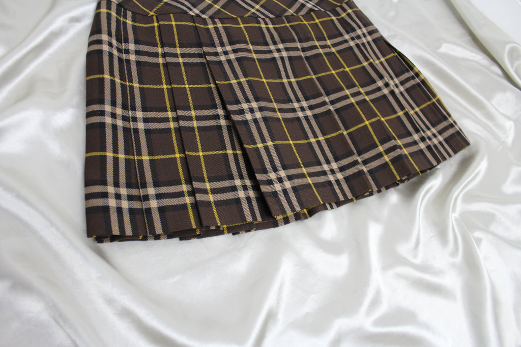 Burberry Brown Check Pleated Mini Skirt 36