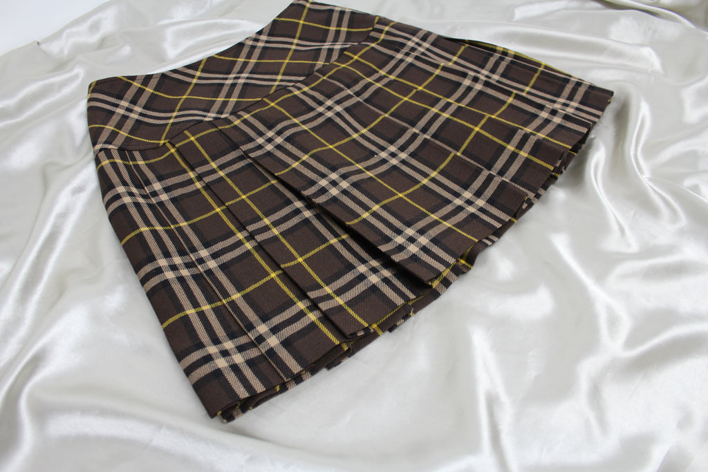 Burberry Brown Check Pleated Mini Skirt 36