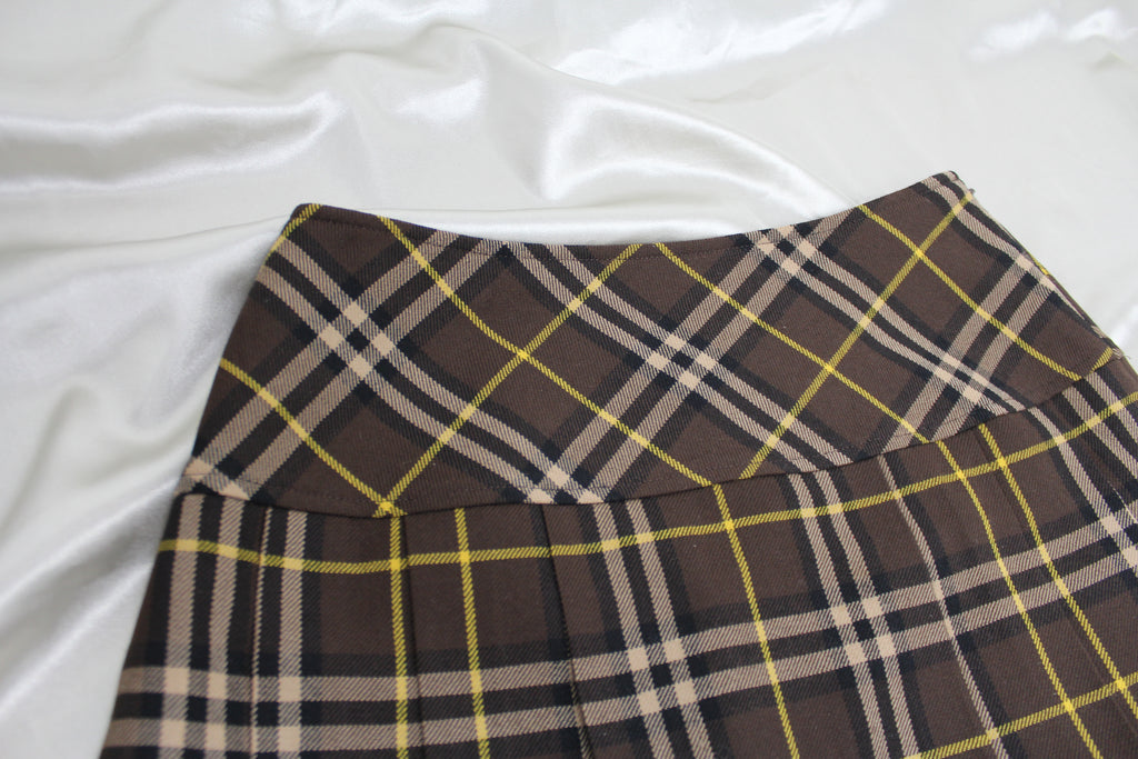 Burberry Brown Check Pleated Mini Skirt 36