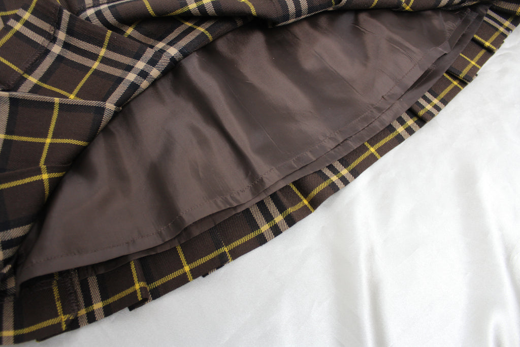 Burberry Brown Check Pleated Mini Skirt 36