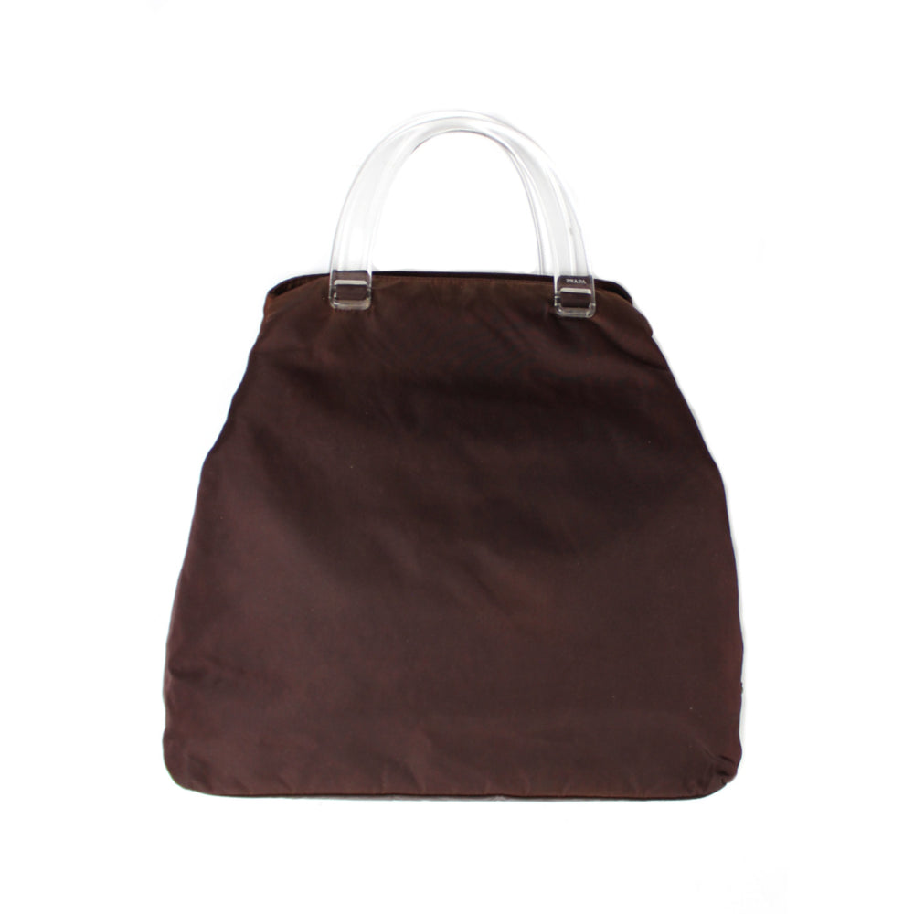 Prada Brown Nylon Lucite Handle Tote Bag