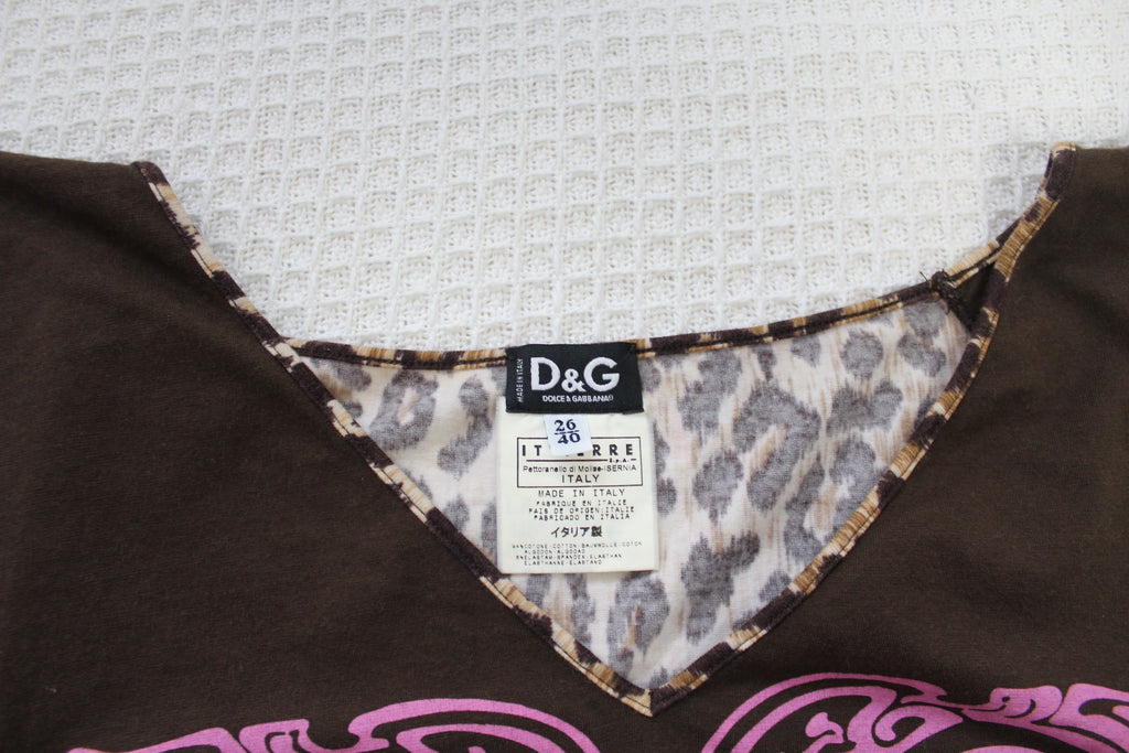 Dolce & Gabbana Brown & Leopard Slogan T-shirt