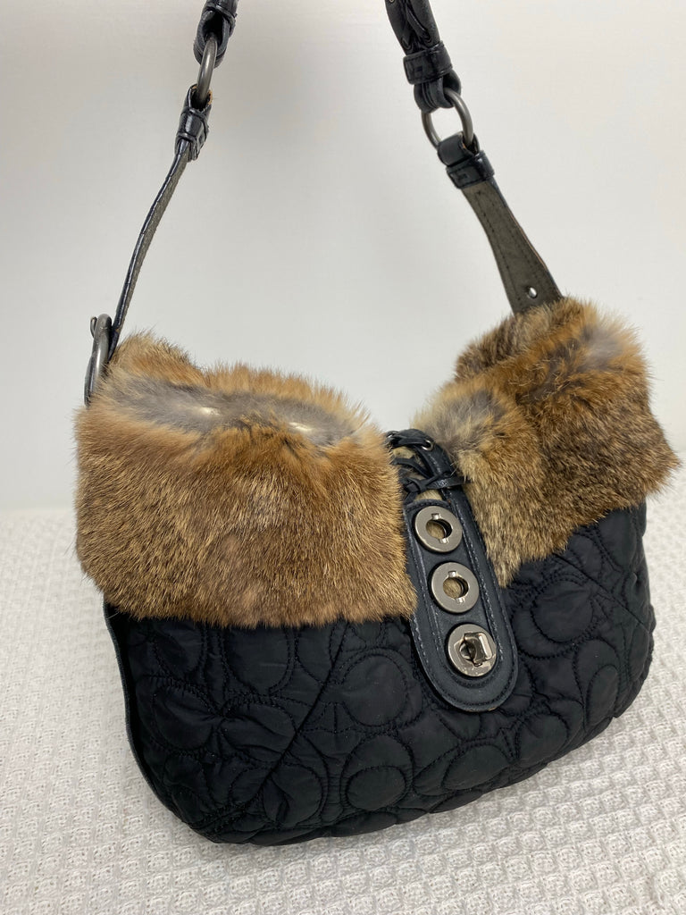 Coach Black Quilted Fur Shoulder Bag