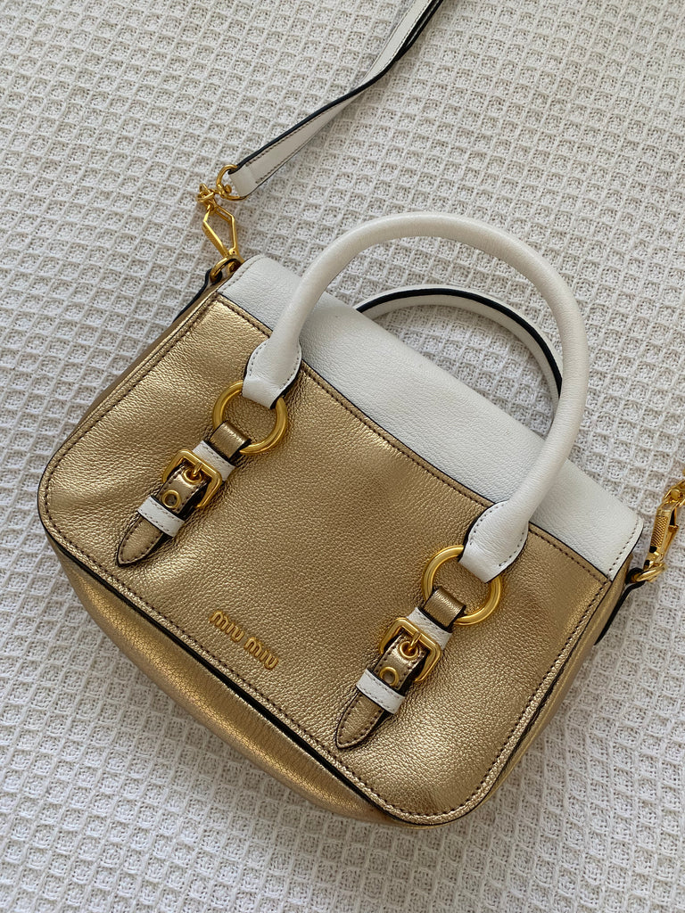 Miu Miu Madras Bicolore Gold & White Cross-Body Bag