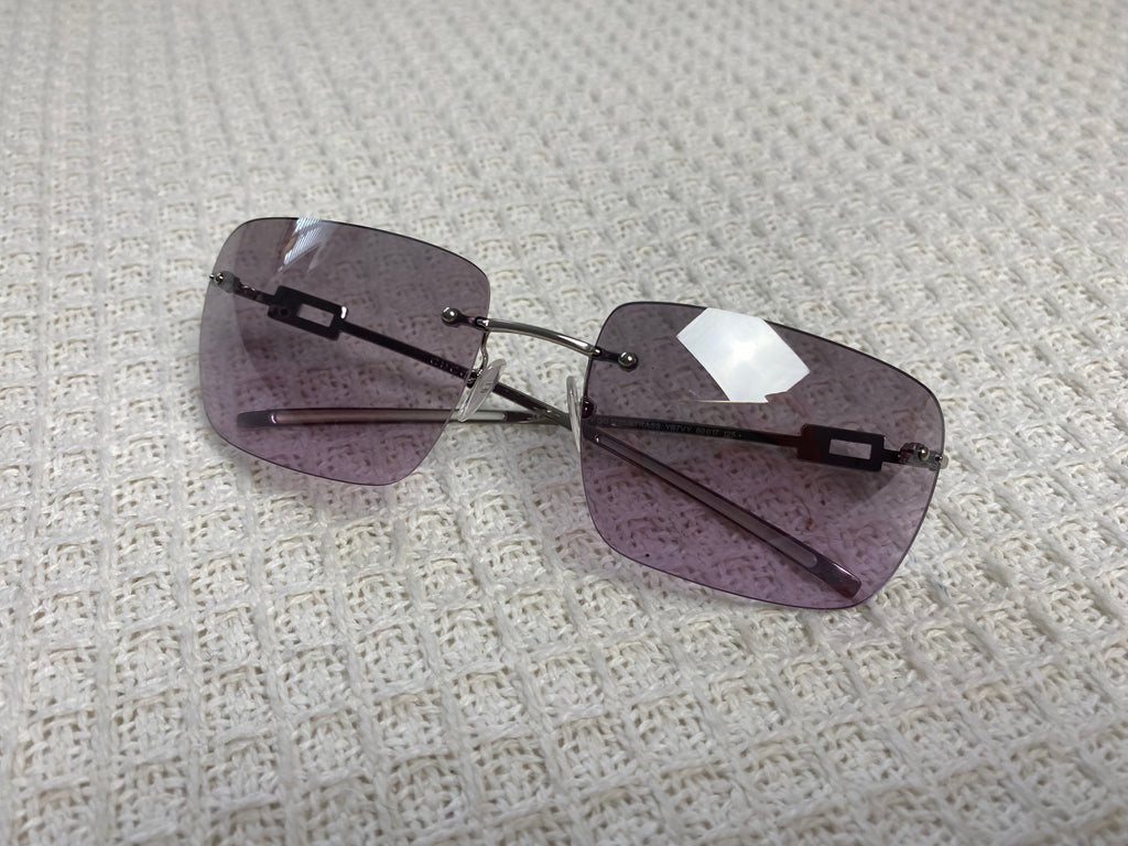 Gucci Purple Rimless Diamante Logo Sunglasses