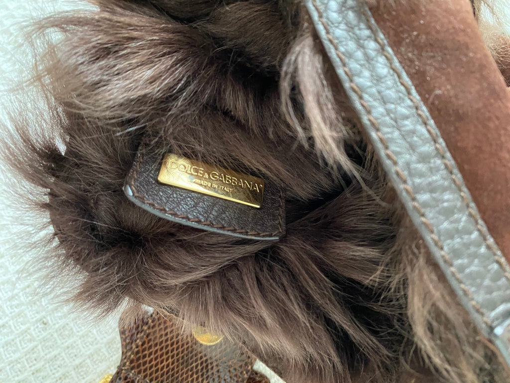 Dolce & Gabbana Brown Suede & Fur Shoulder Bag