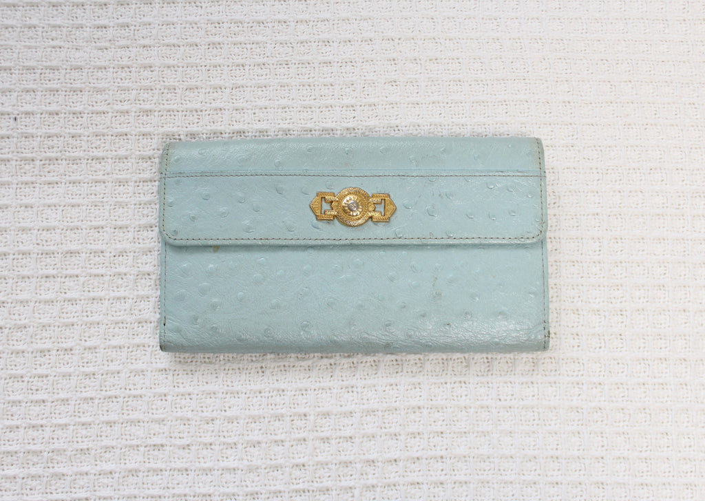 Gianni Versace Blue Ostrich Leather Wallet