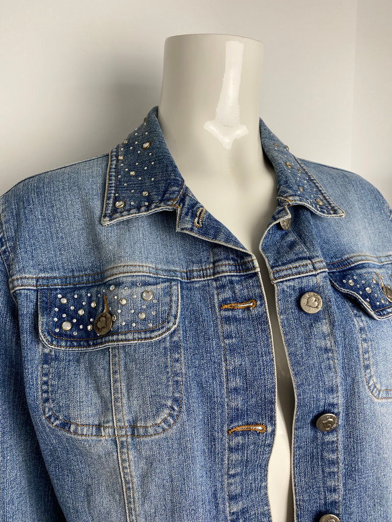 Blugirl Rhinestone Logo Denim Jacket IT 40