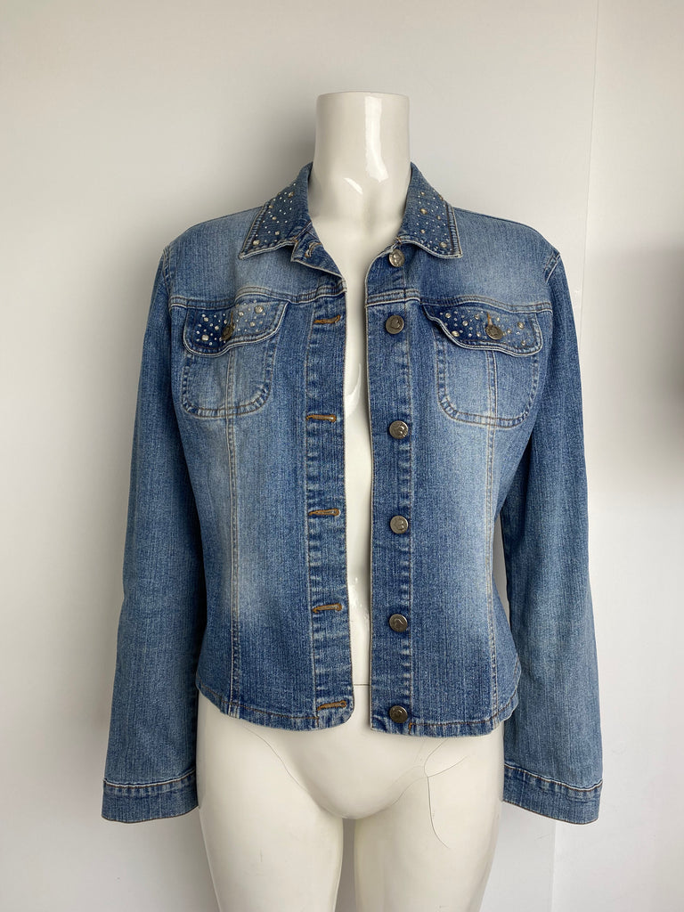 Blugirl Rhinestone Logo Denim Jacket IT 40