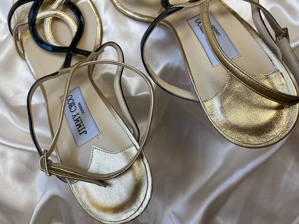 Jimmy Choo Metallic Gold Leather Heels Size 41