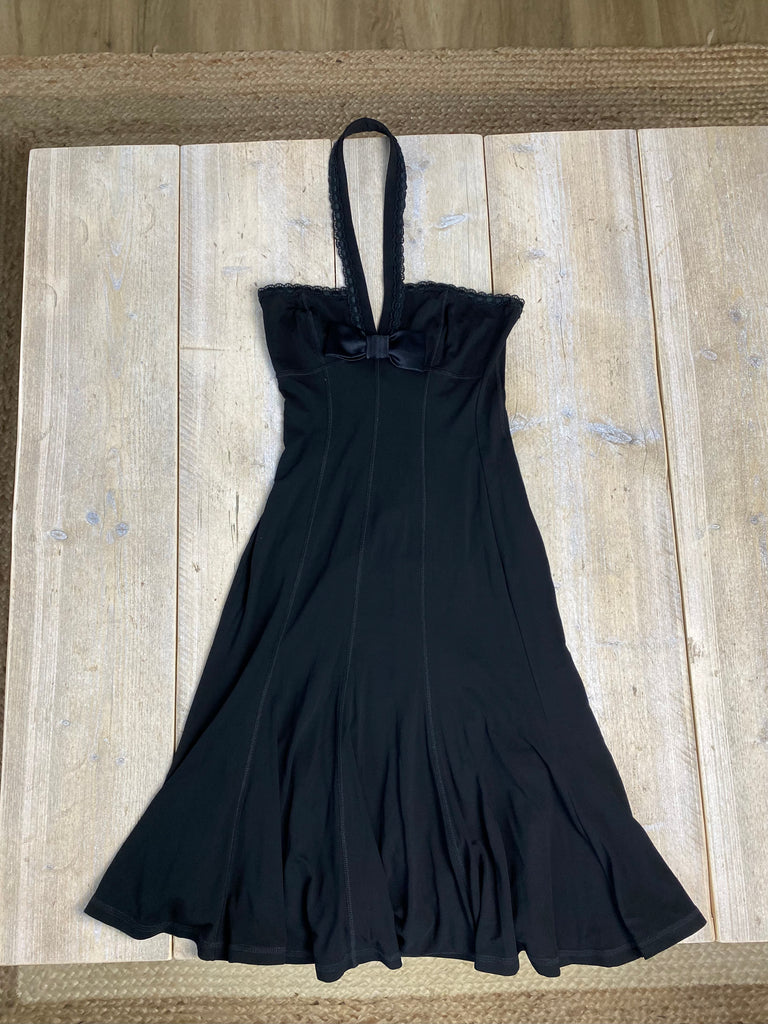 Blumarine Black Halter Neck Bow Silk Dress
