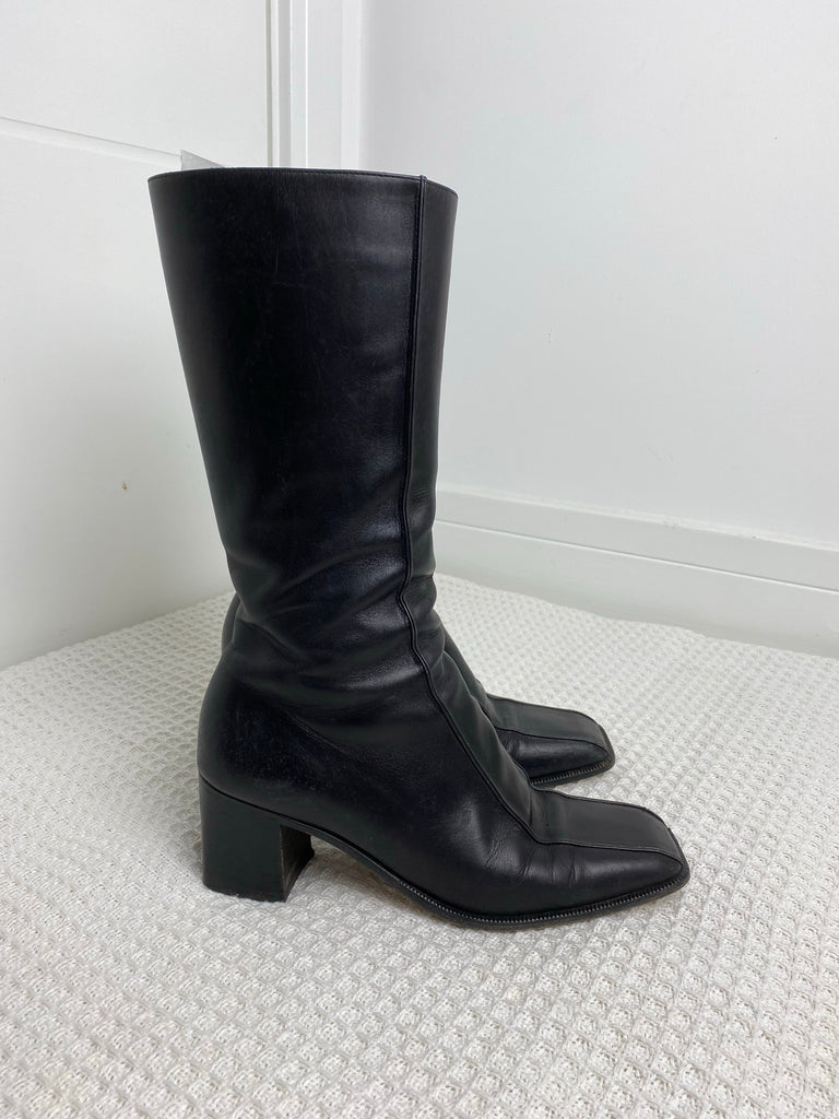 Gucci Black Leather Calf Boots 36.5