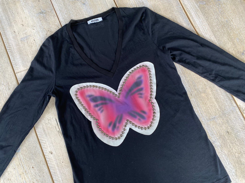 Moschino Black Butterfly Graphic Long Sleeve Top