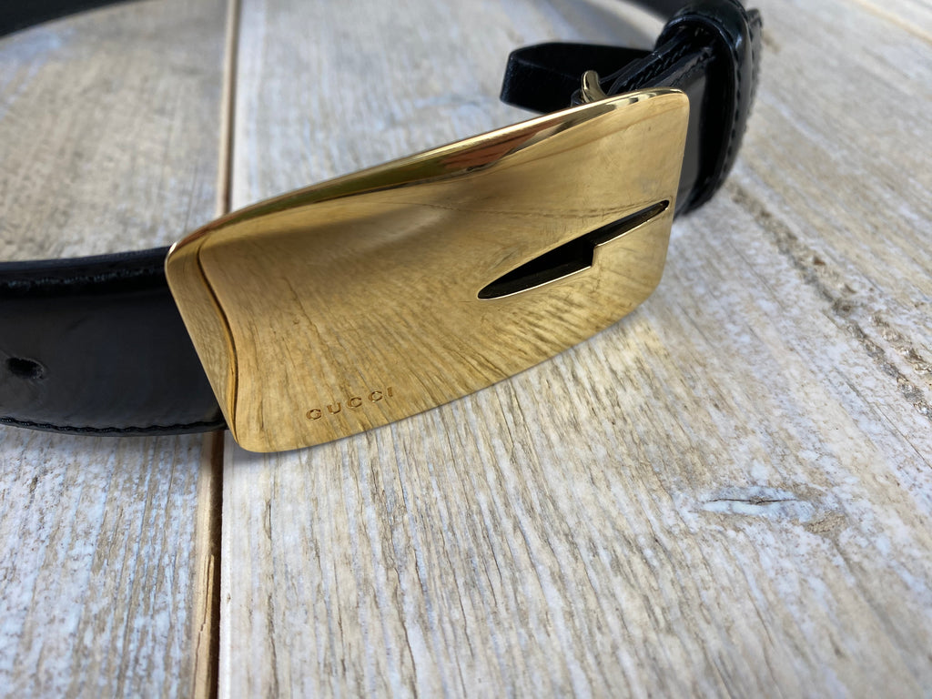 Gucci by Tom Ford Gold Buckle Patent Black Belt