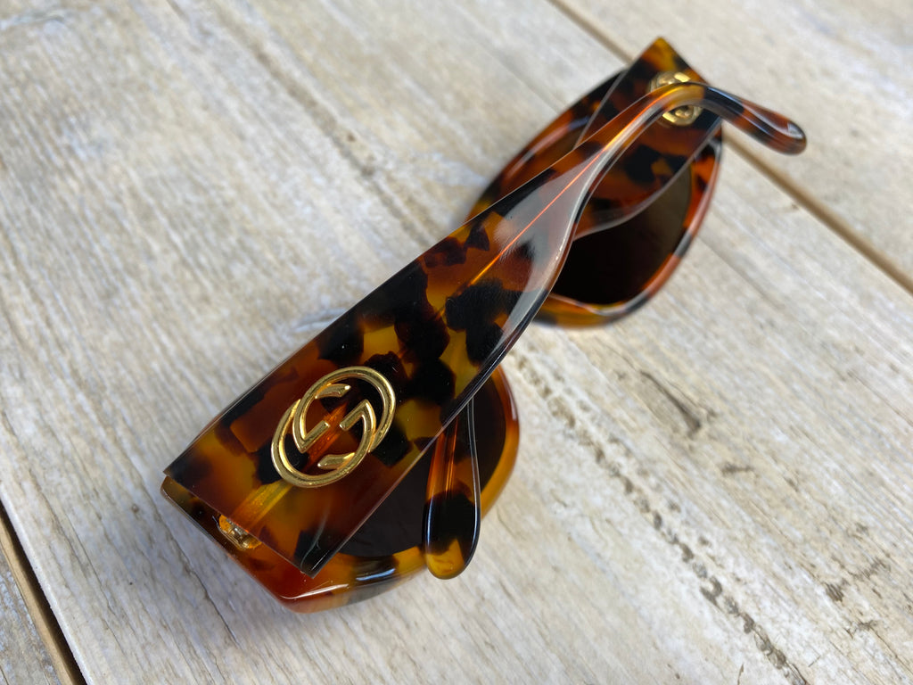 Gucci Tortoiseshell Oval '2151' Logo Sunglasses