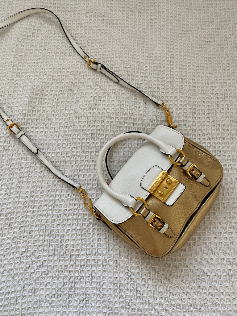 Miu Miu Madras Bicolore Gold & White Cross-Body Bag