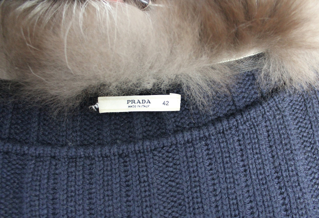 Prada Navy Blue Fur Collar Knit Jumper - S