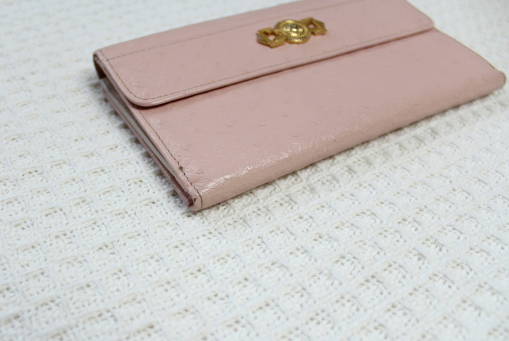 Gianni Versace Pink Ostrich Leather Wallet