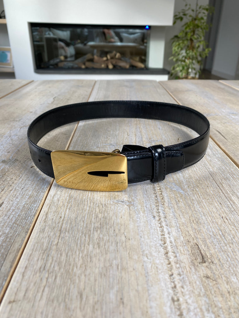 Gucci by Tom Ford Gold Buckle Patent Black Belt
