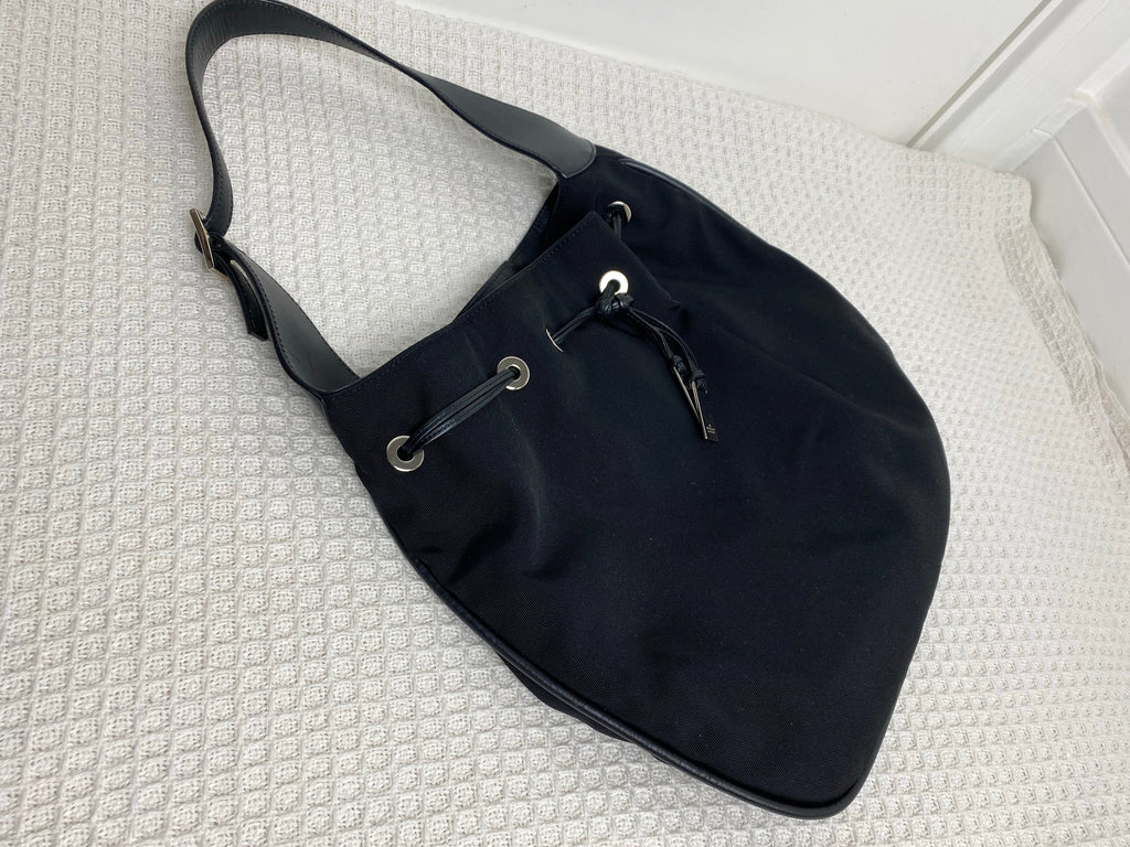 Gucci Black Nylon Drawstring Shoulder Bag