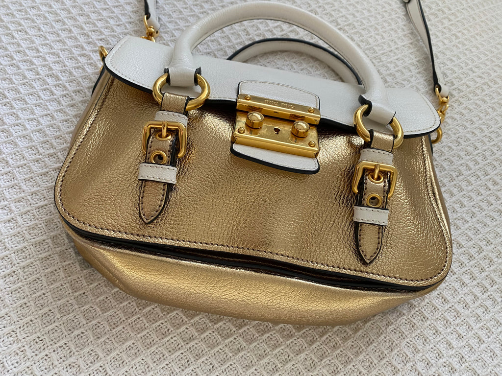 Miu Miu Madras Bicolore Gold & White Cross-Body Bag