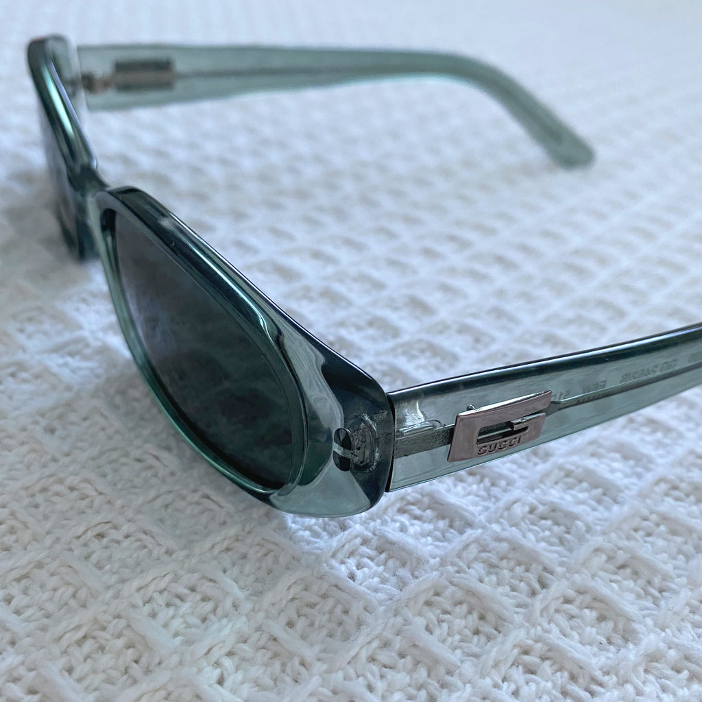 Gucci 90's Logo Green Narrow Oval Sunglasses