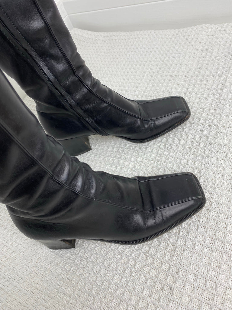 Gucci Black Leather Calf Boots 36.5