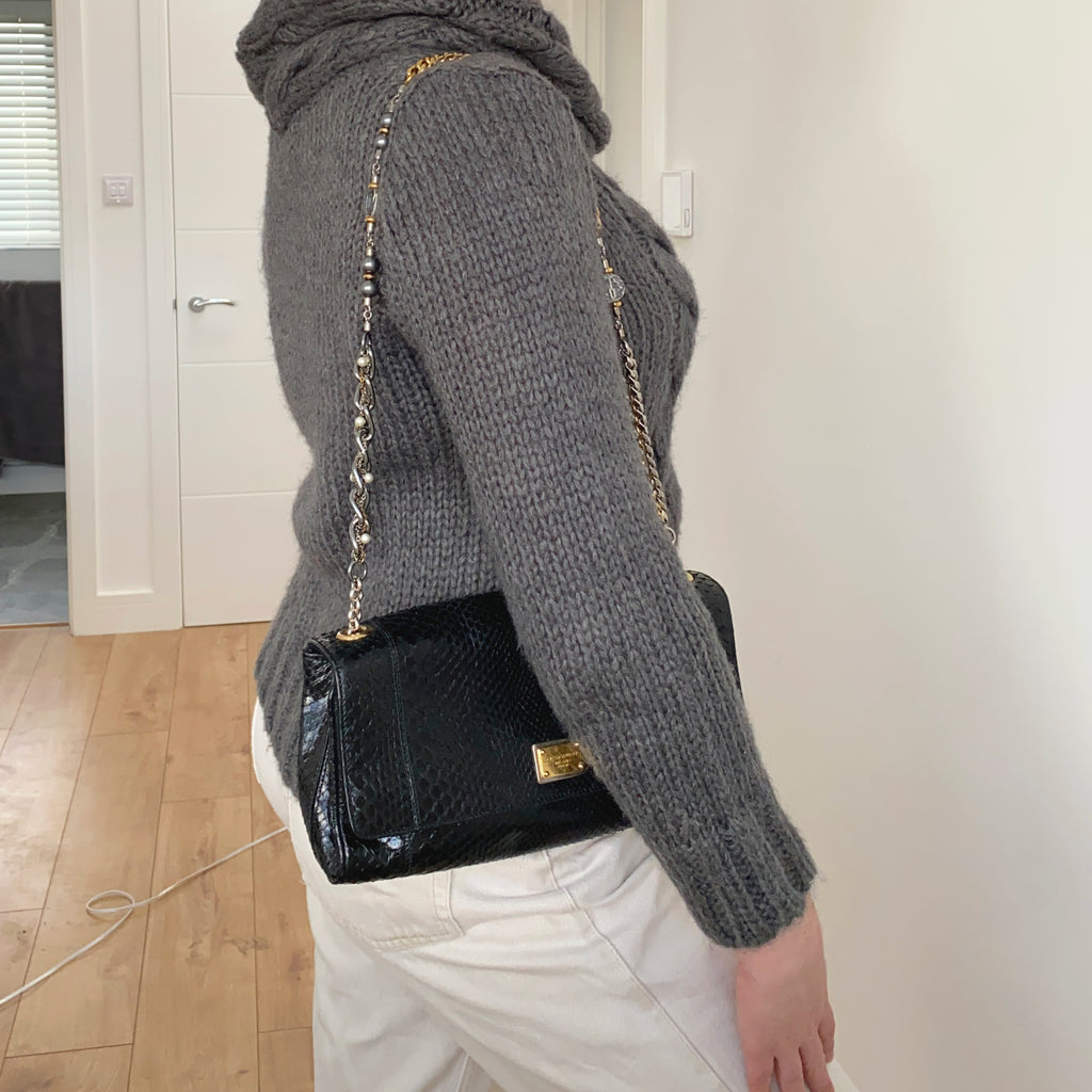 Dolce & Gabbana Black Python Leather 'Miss Charles' Shoulder Bag