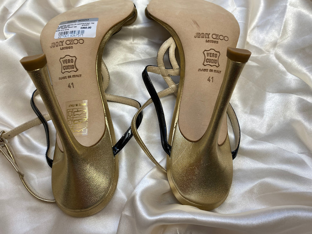 Jimmy Choo Metallic Gold Leather Heels Size 41