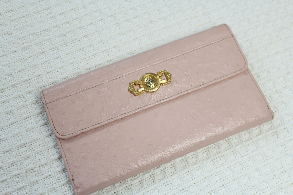 Gianni Versace Pink Ostrich Leather Wallet