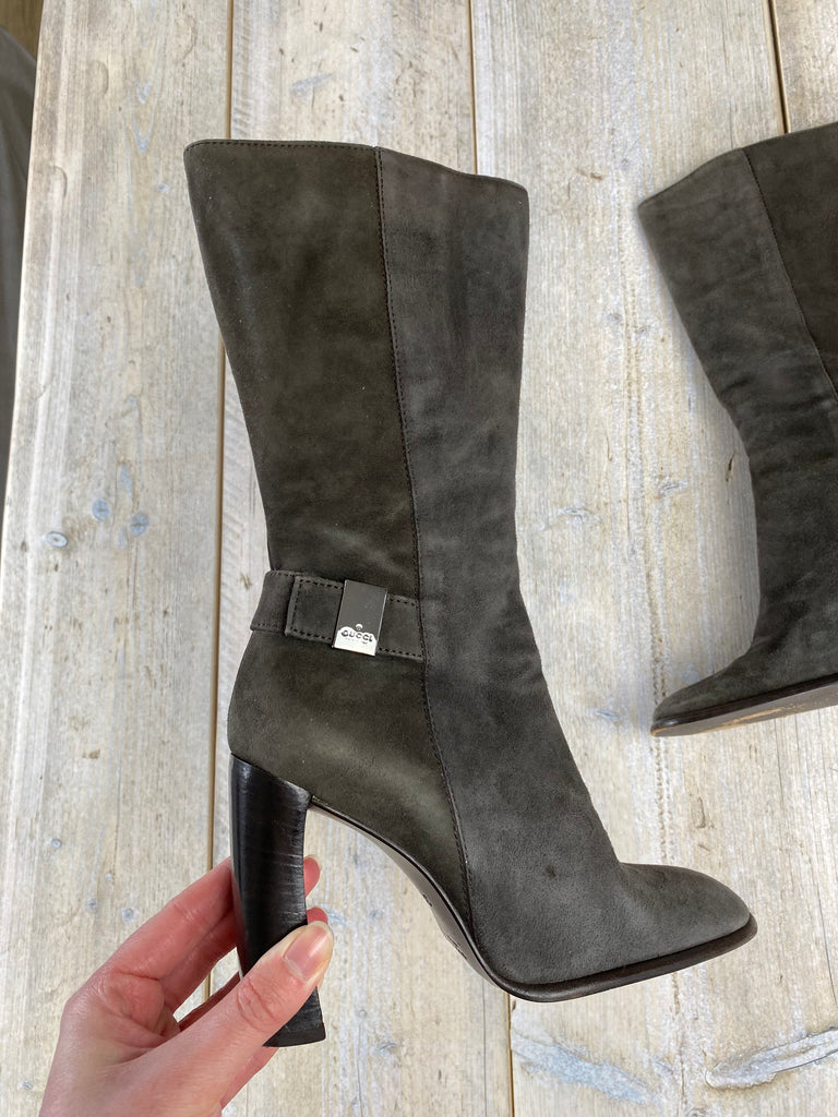 Gucci Dark Grey Suede Boots Size 35