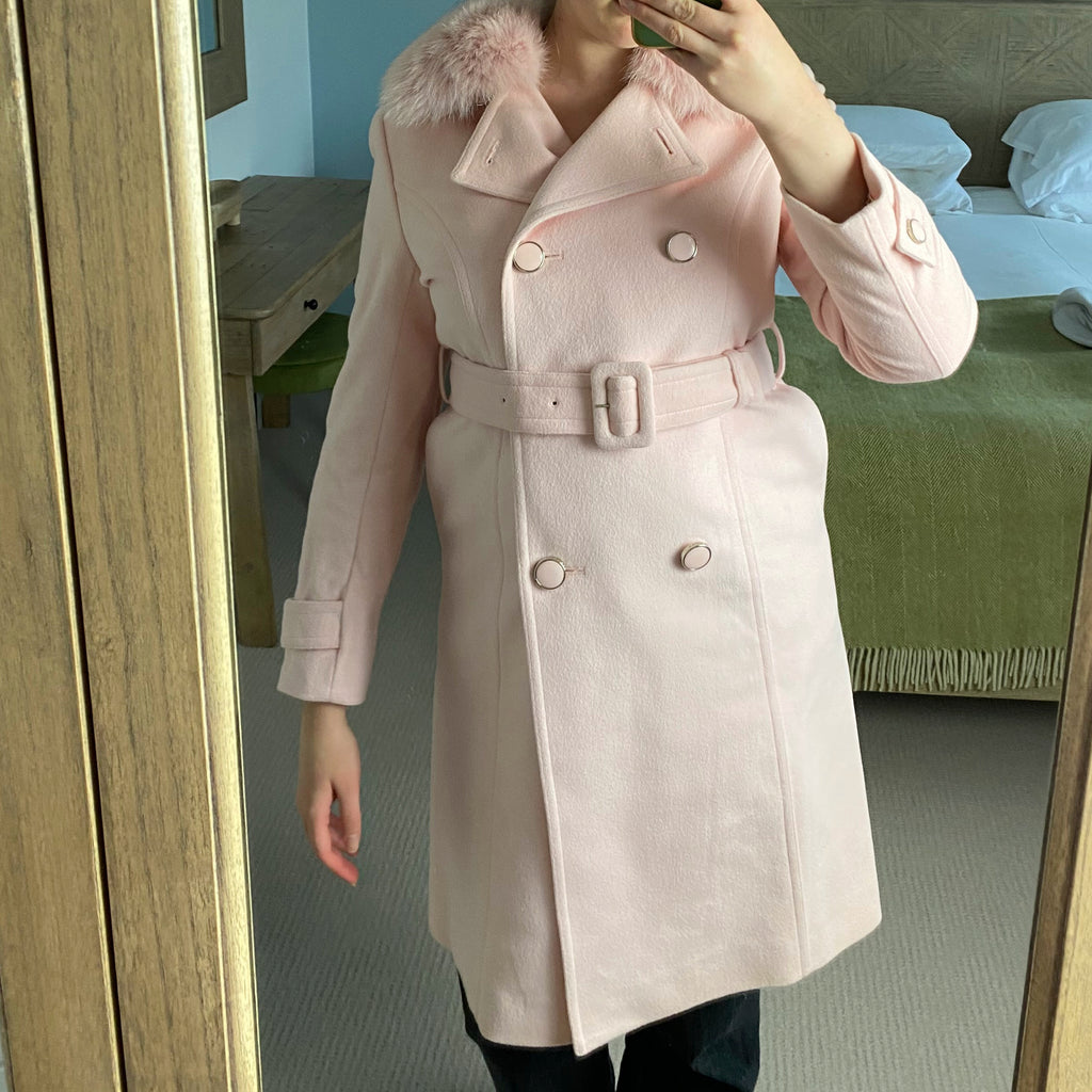 Courrèges Pink Fur Collar Wool Coat