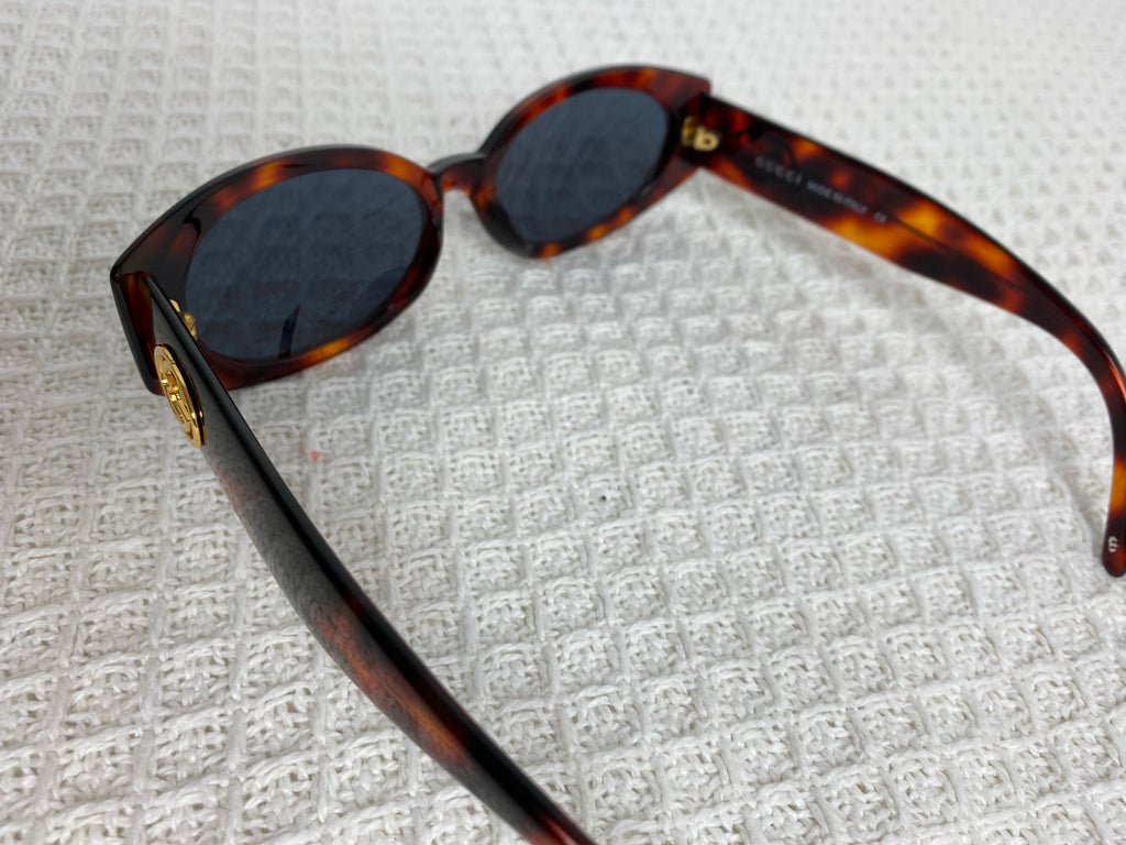 Gucci 90's Tortoise Shell Gold Logo Sunglasses