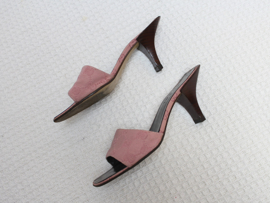 Gucci Monogram Pink Canvas Heels EU 36.5