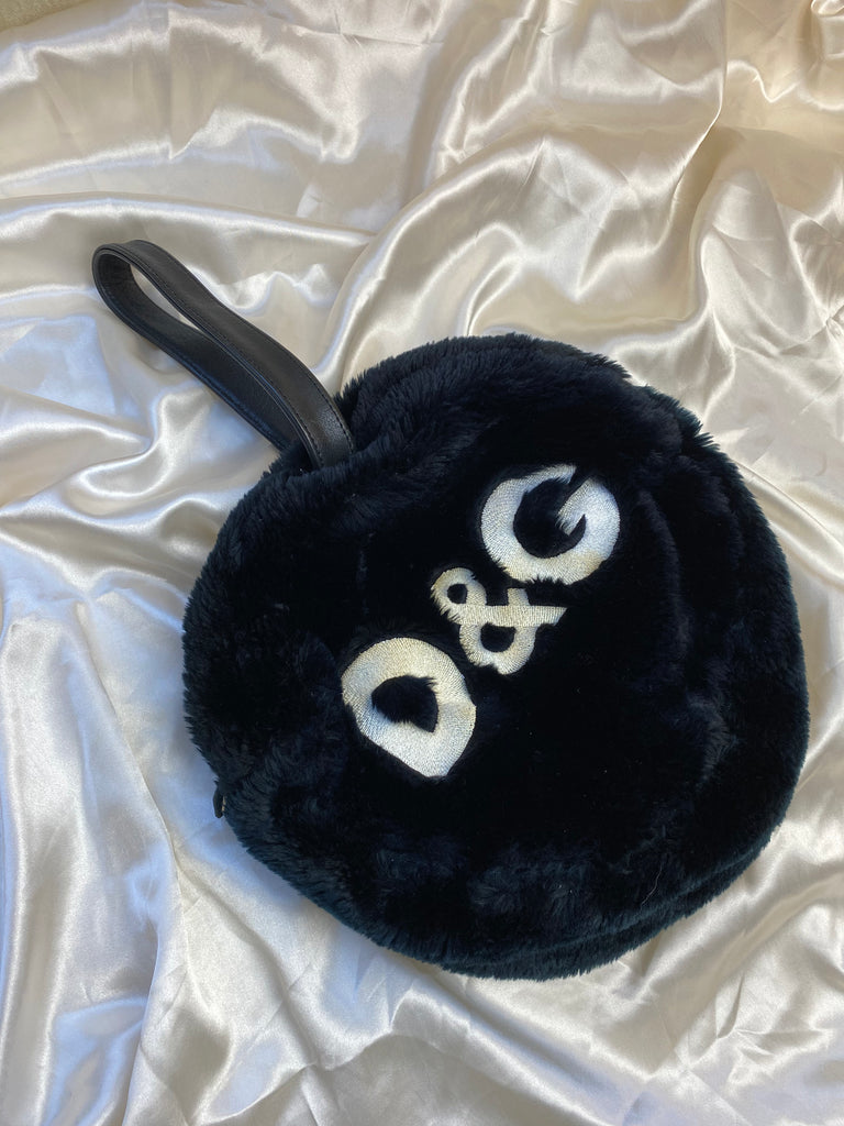 Dolce & Gabbana Black Faux Fur Logo Bag