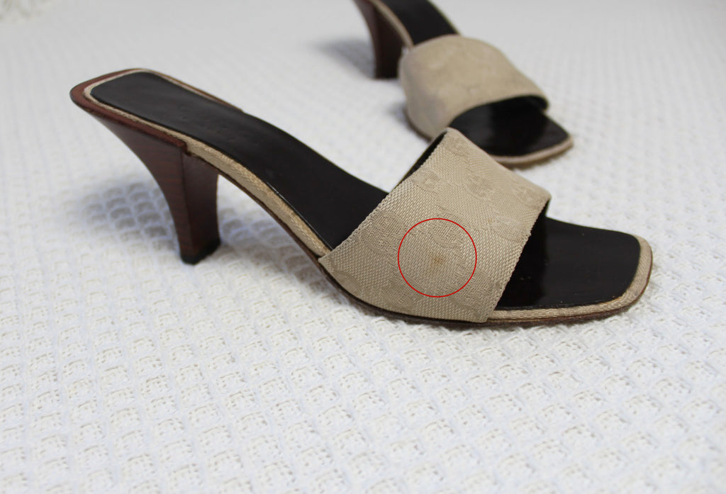 Gucci Monogram Nude Canvas Heels EU 37