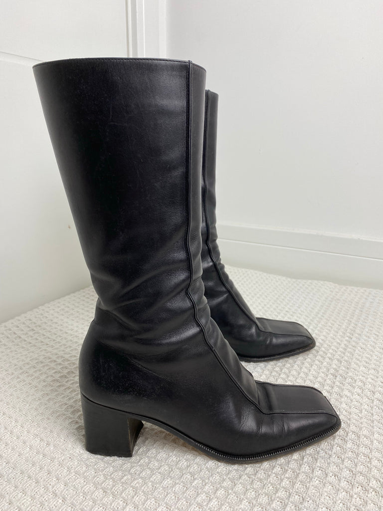 Gucci Black Leather Calf Boots 36.5