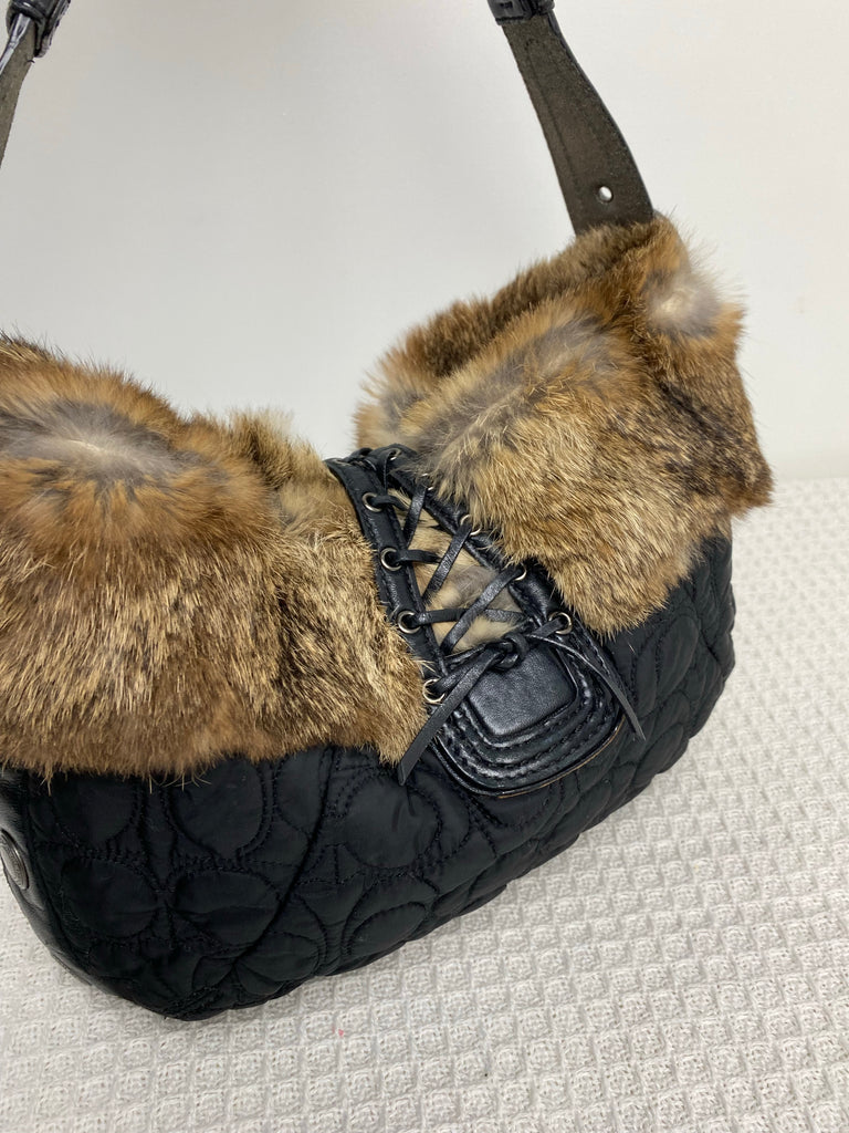 Coach Black Quilted Fur Shoulder Bag