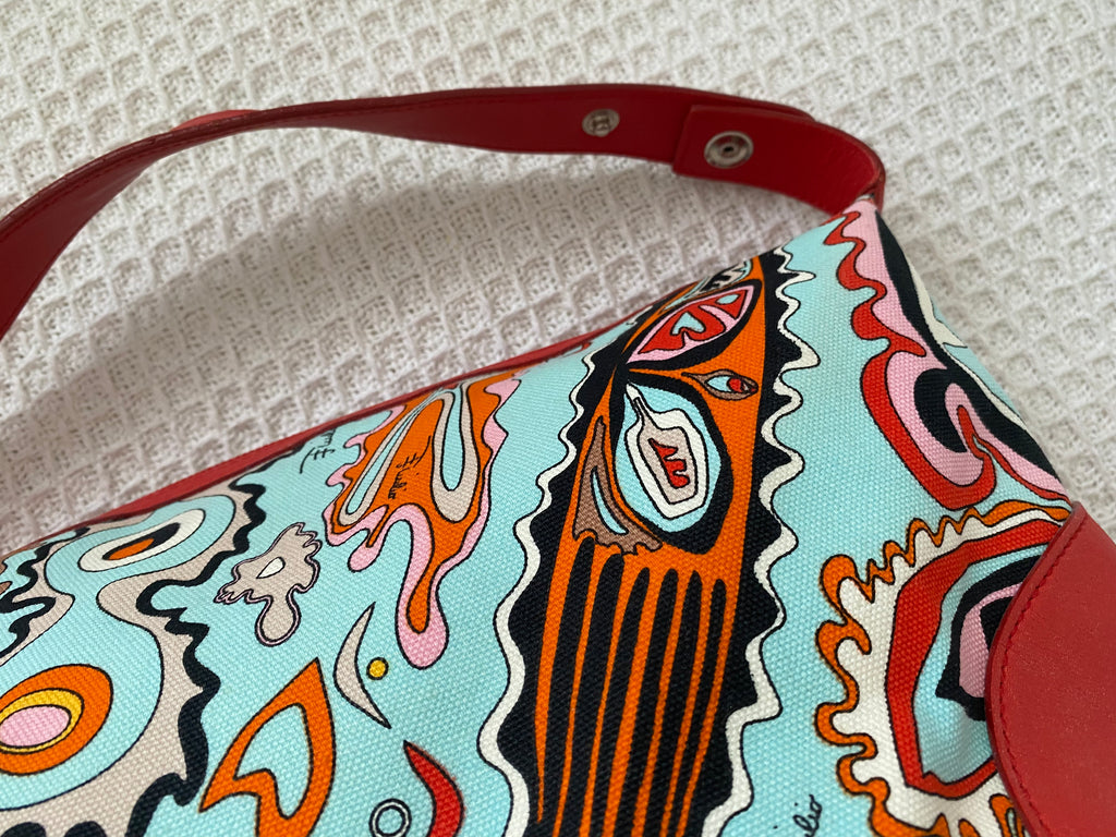 Emilio Pucci Red Leather Pattern Handbag