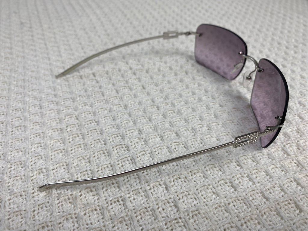 Gucci Purple Rimless Diamante Logo Sunglasses