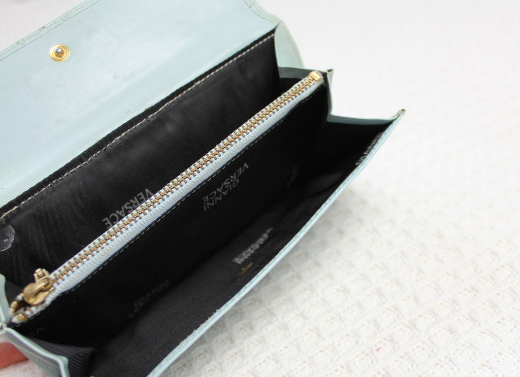 Gianni Versace Blue Ostrich Leather Wallet