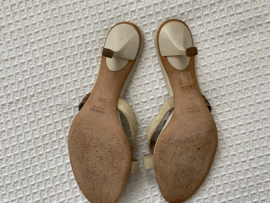 Gucci Nude Monogram Suede Heels EU 38