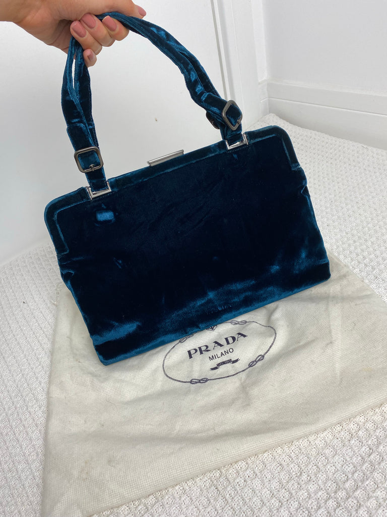 Prada 90's Blue Velvet Handbag