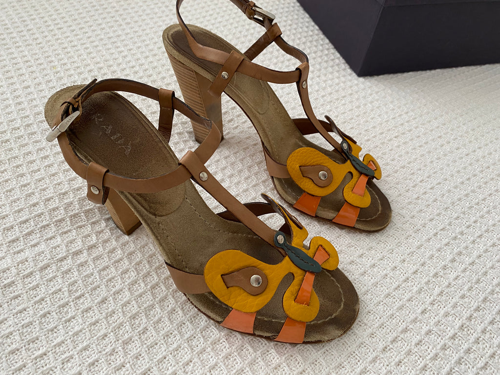 Prada Butterfly Leather Sandal Heels EU 39