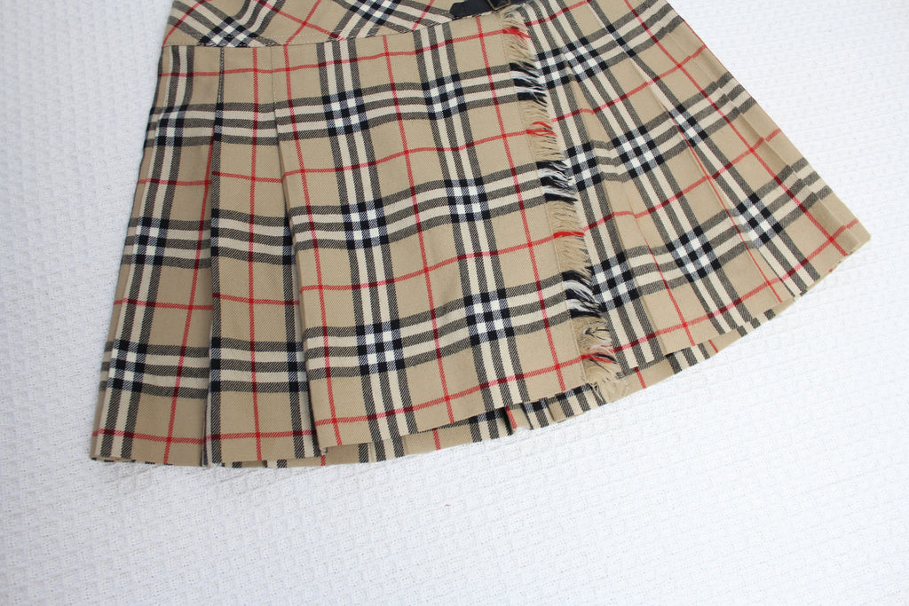 Burberry Nova Check Pleated Buckle Mini Skirt EU 36