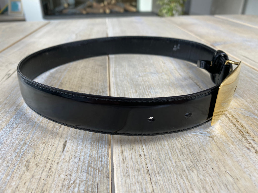 Gucci by Tom Ford Gold Buckle Patent Black Belt