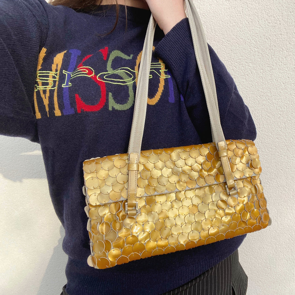 Prada Gold Vernice Paillet Shoulder Bag